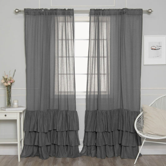 Grey Bottom Ruffle Cotton Curtains