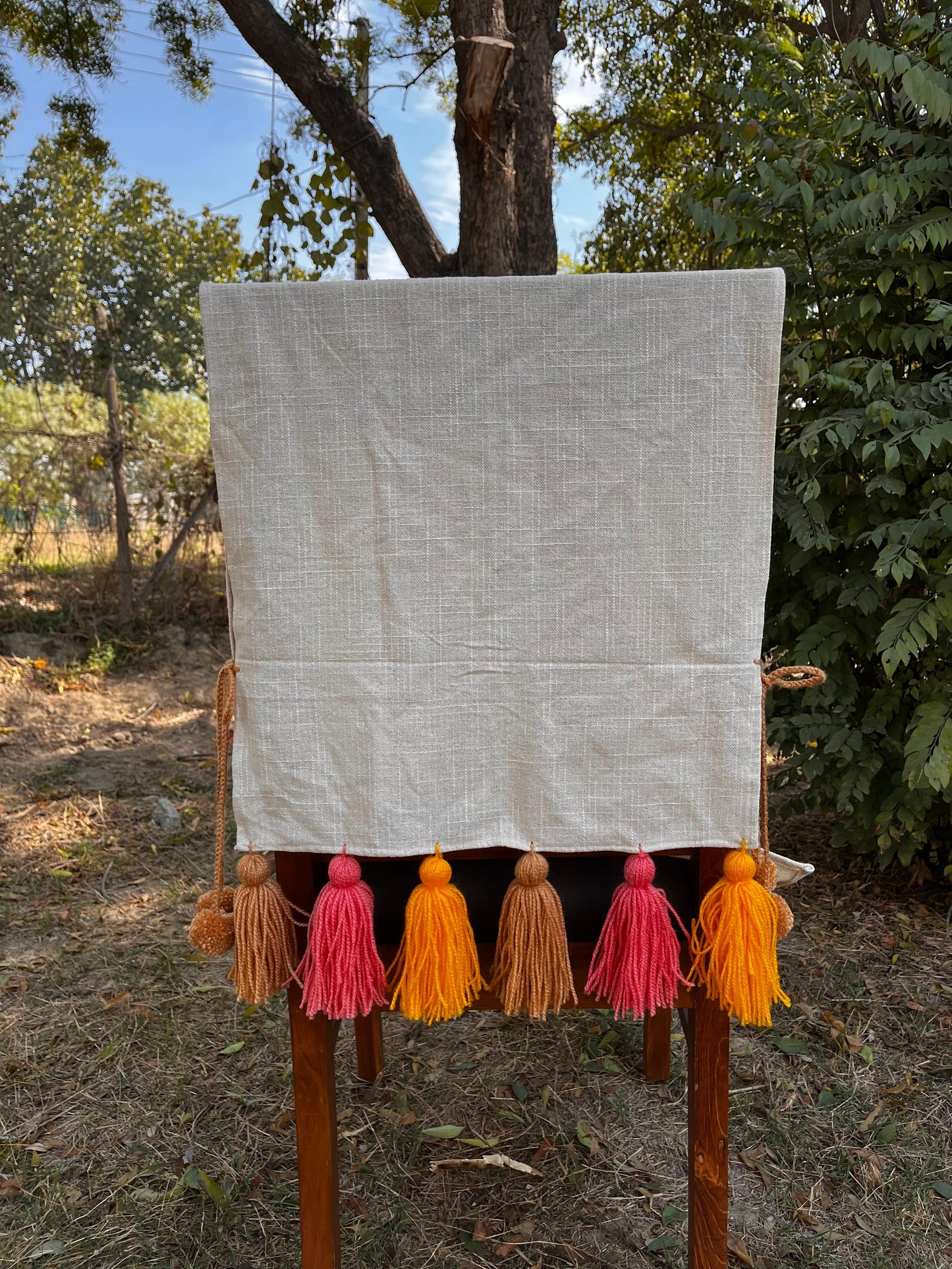 Natural Cotton Slub Chair Cover with Sunset Tassels