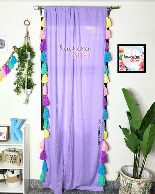 Celestial Sky Inspired Tassels Lavender Curtains (Cotton/Sheer)