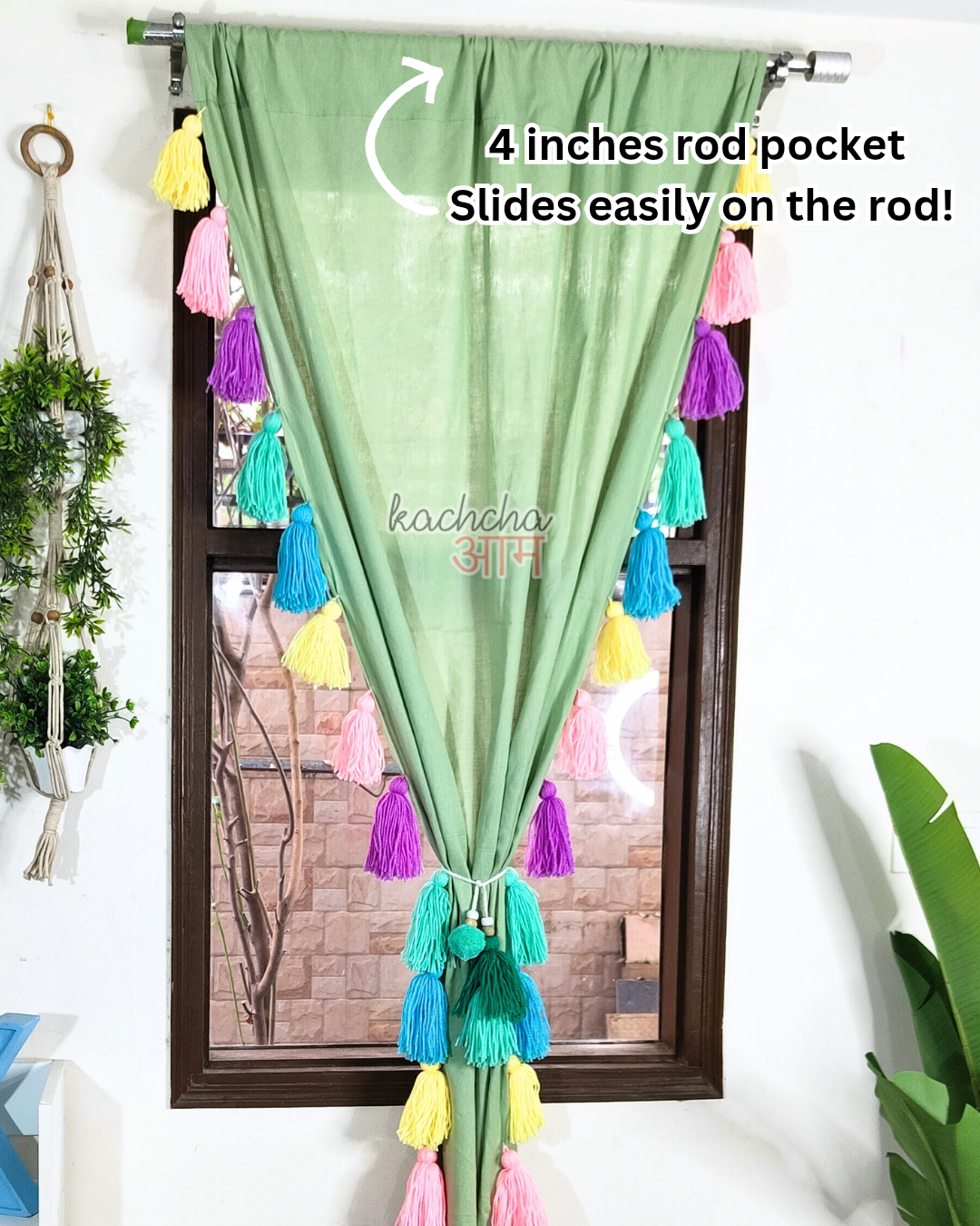 Celestial Sky Inspired Tassels Mint Curtains (Cotton/Sheer)