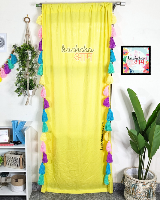 Celestial Sky Inspired Tassels Lemon Curtains (Cotton/Sheer)