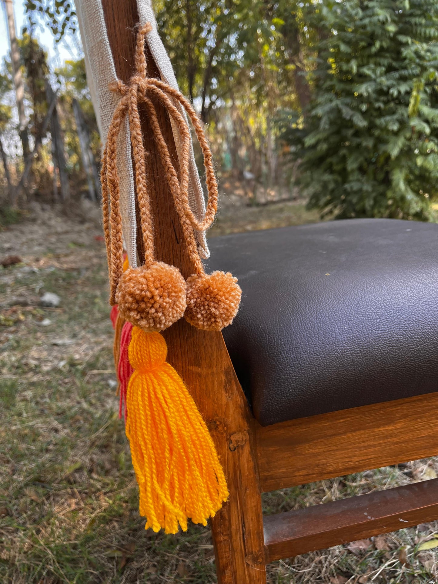 Natural Cotton Slub Chair Cover with Sunset Tassels