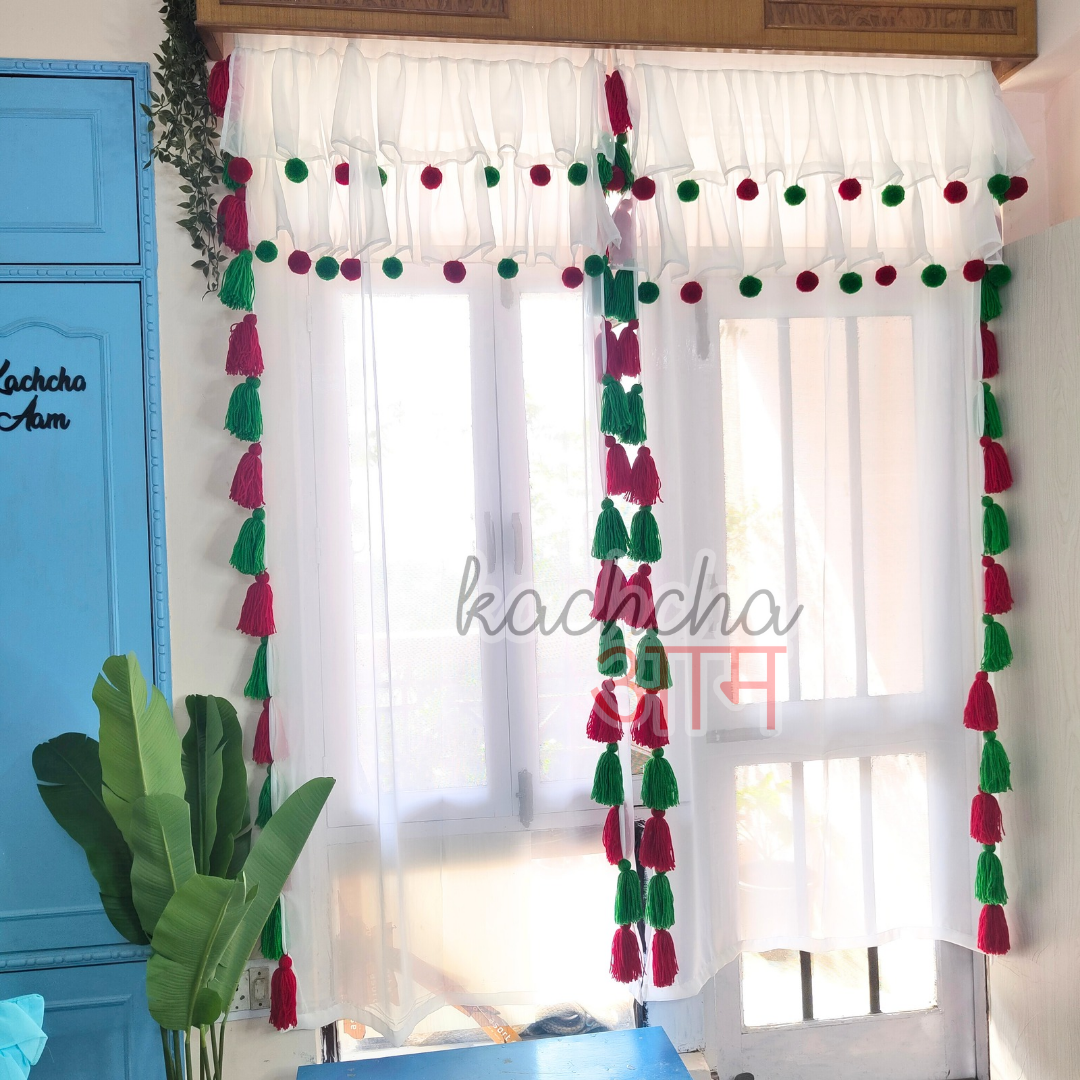 Christmas Limited Edition Tassel curtains with Pompom Frills (Cotton & Sheer)