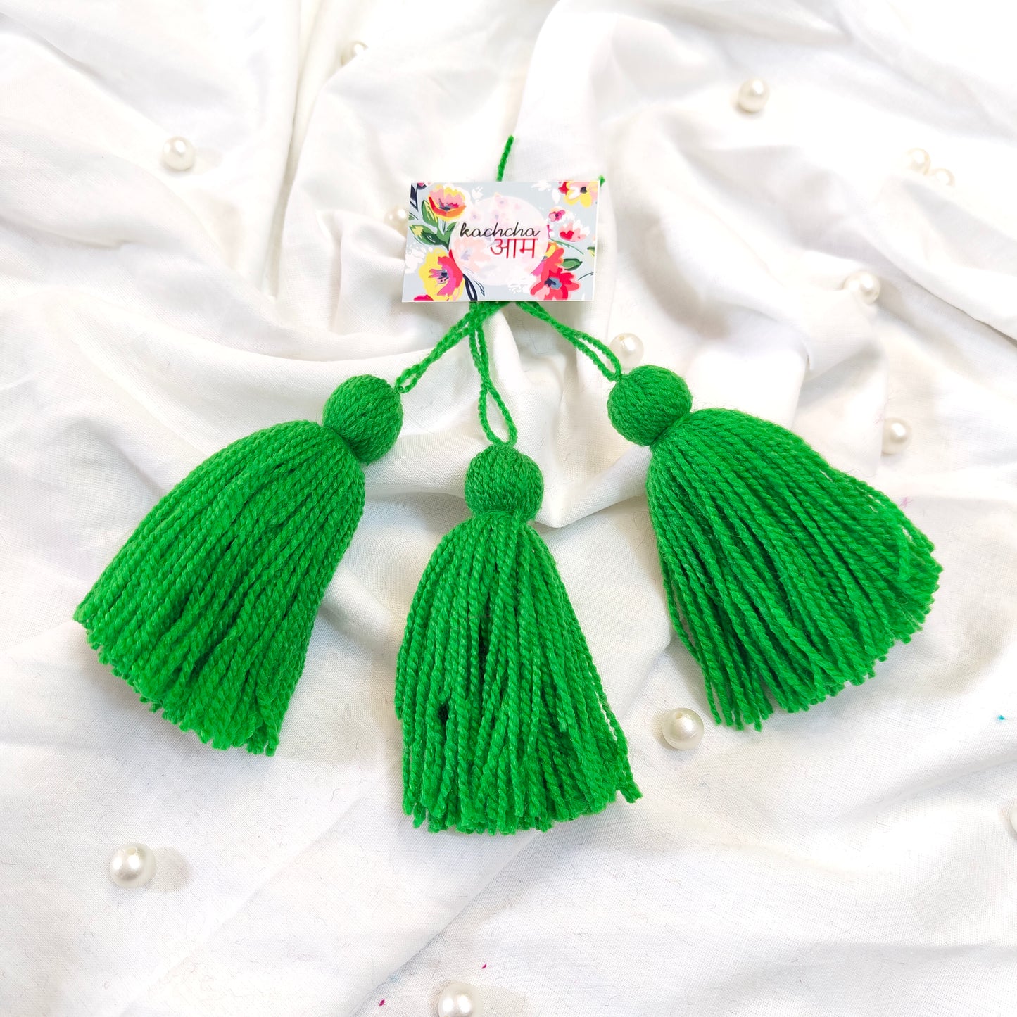 Handmade Big Size Wool Tassels Green color