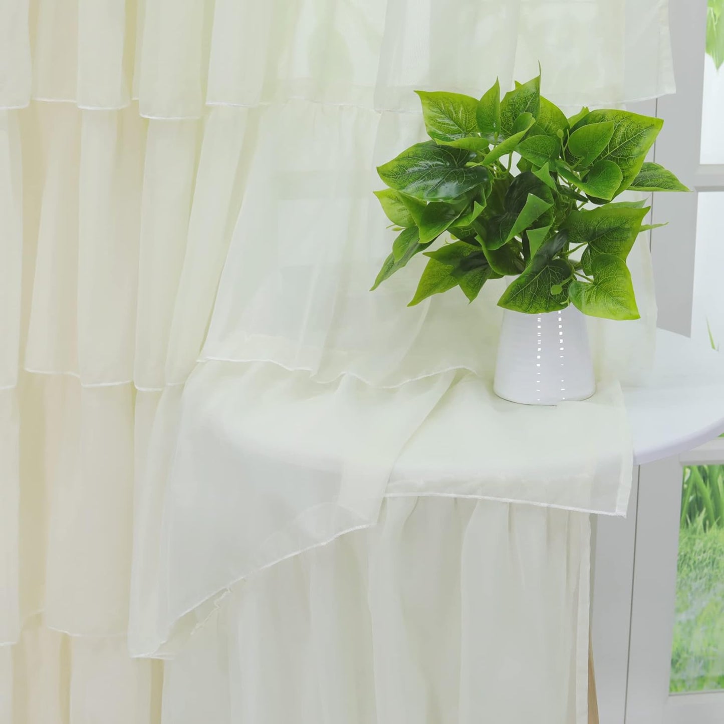 Off-White Georgette Full Ruffle Curtains