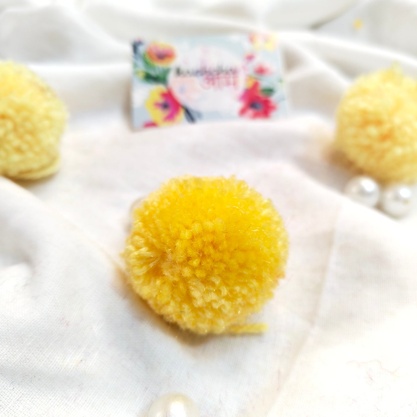 Handmade Premium wool Pompom Lemon yellow color