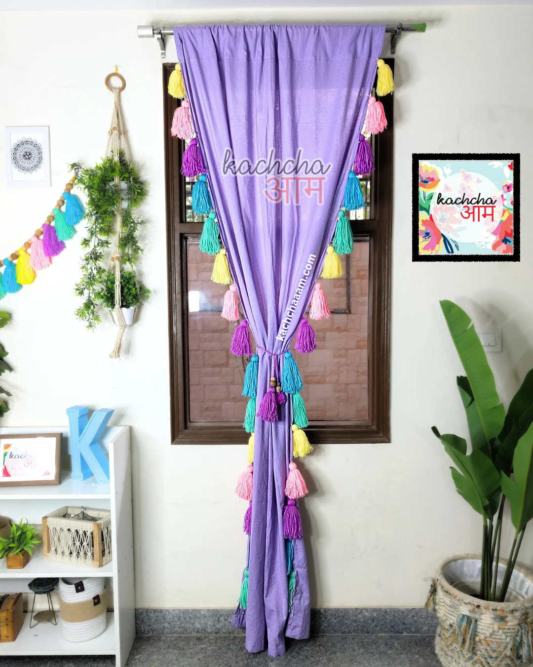 Celestial Sky Inspired Tassels Lavender Curtains (Cotton/Sheer)