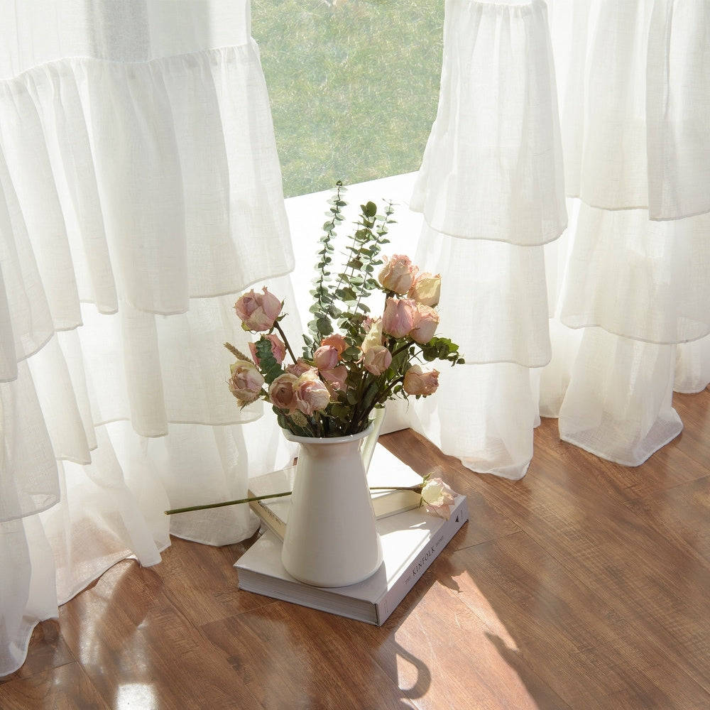 White Bottom Ruffle Cotton Curtains