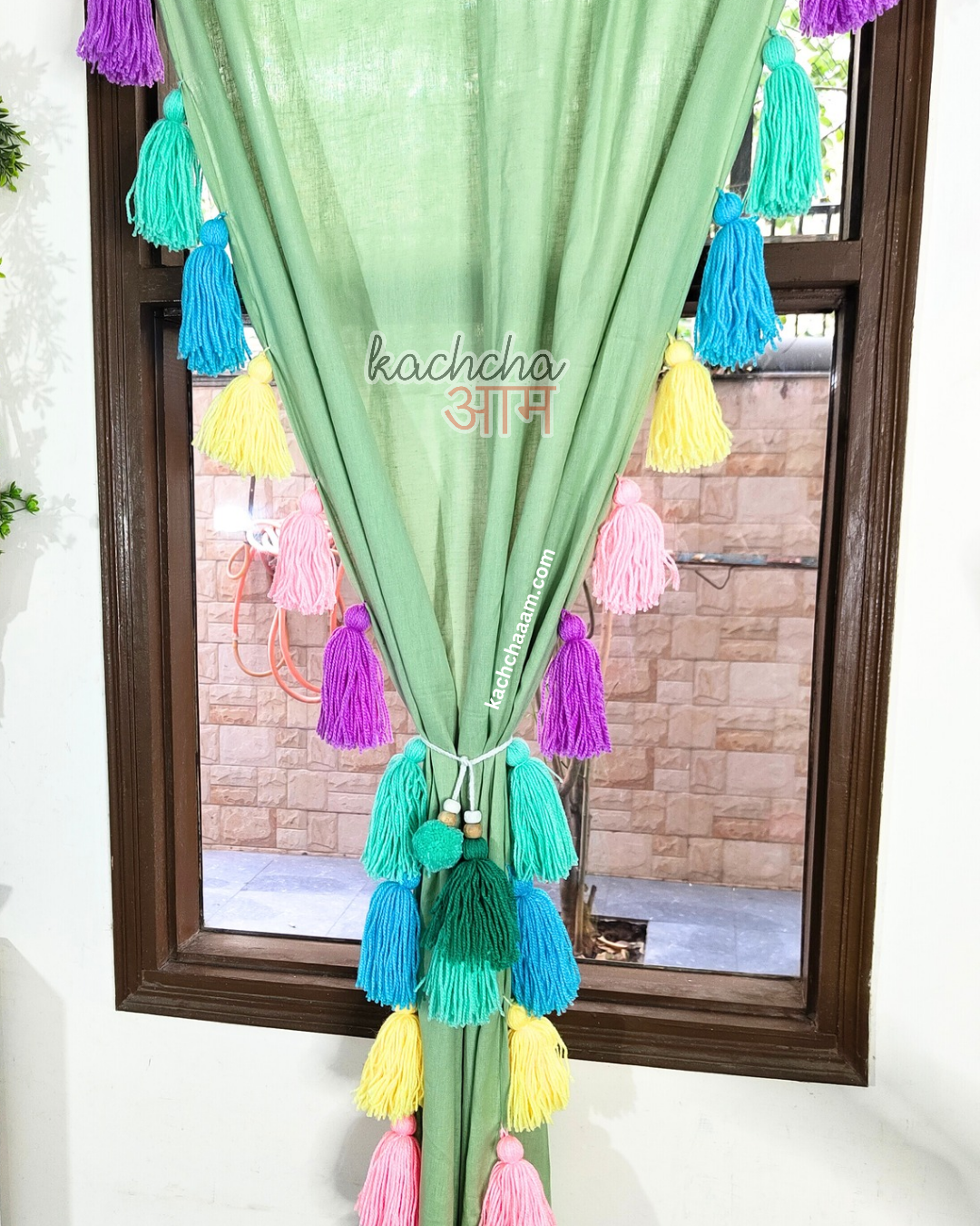 Celestial Sky Inspired Tassels Mint Curtains (Cotton/Sheer)