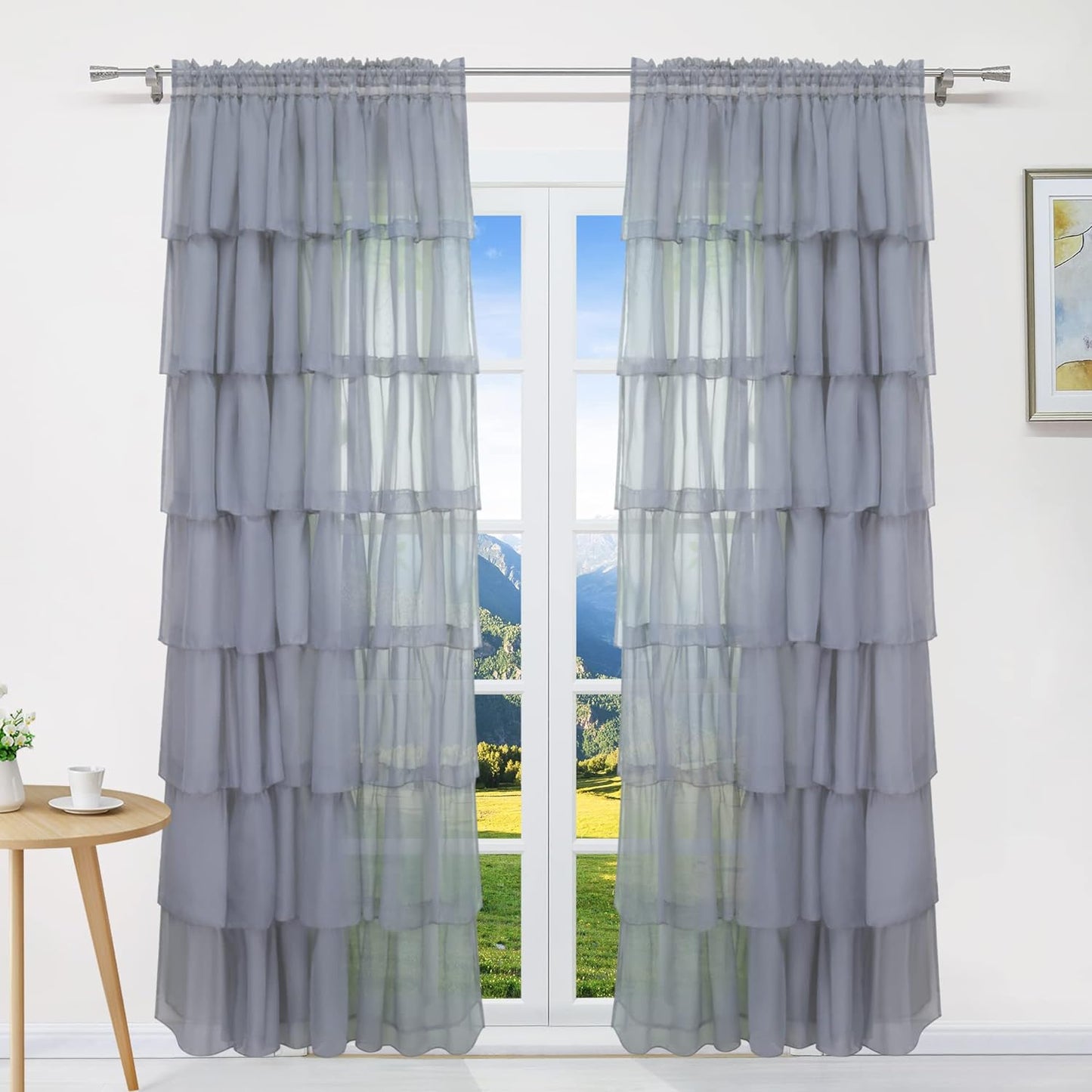 Grey Georgette Full Ruffle Curtains