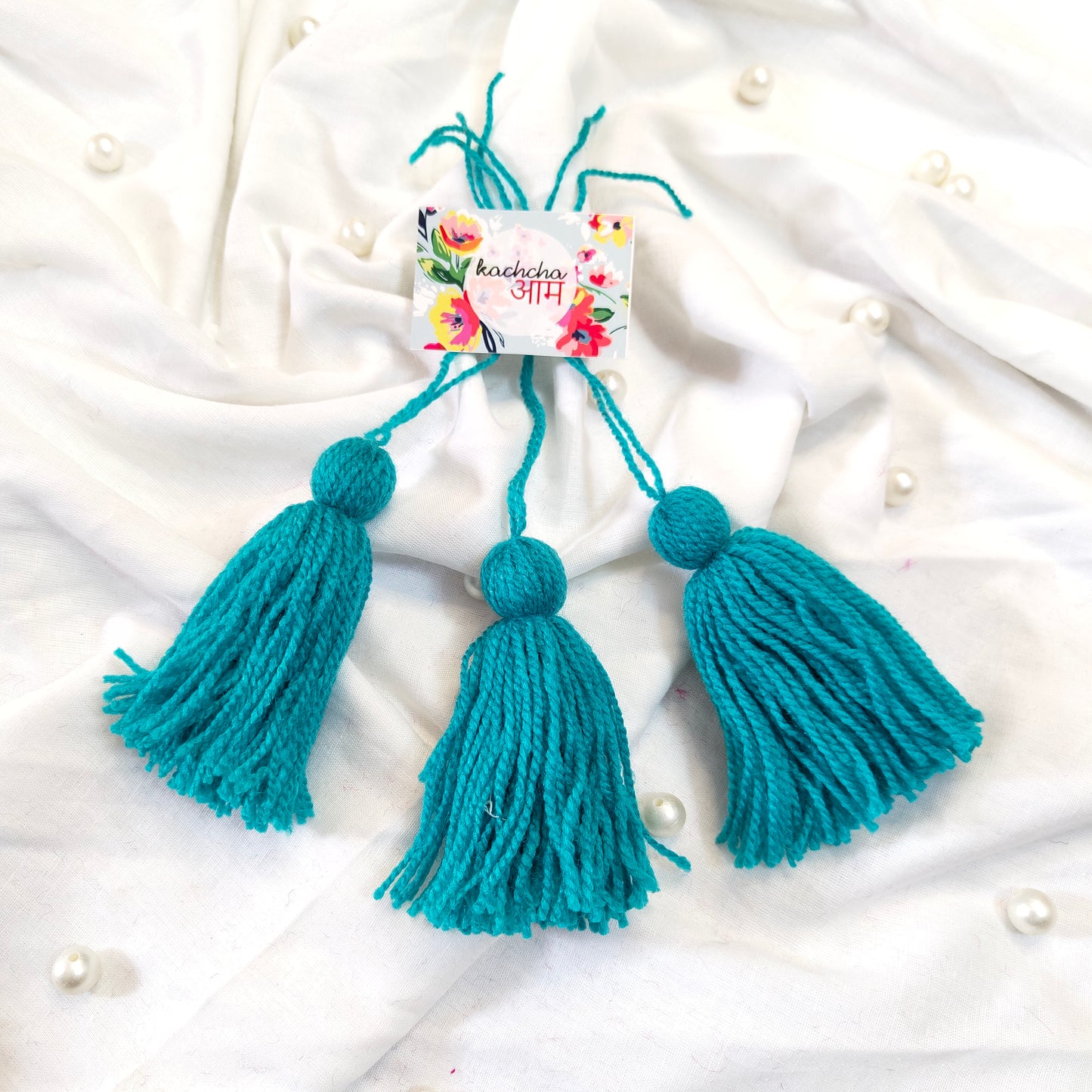 Handmade Big Size Wool Tassels Teal color