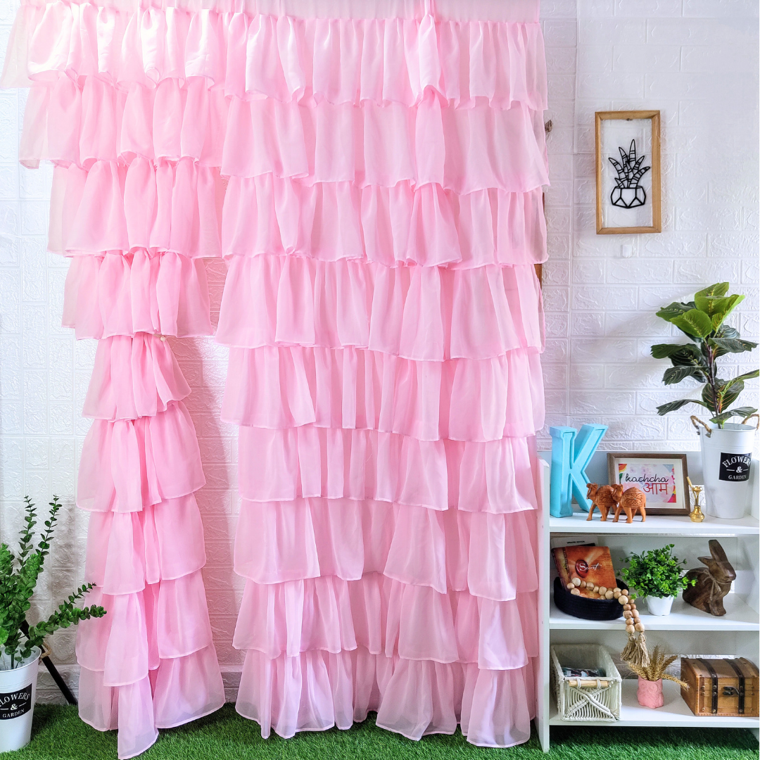 Pink Georgette Full Ruffle Curtains