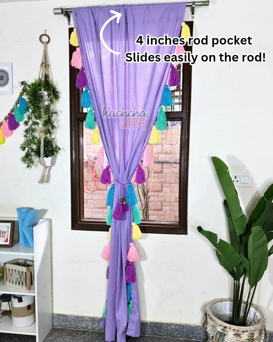 Celestial Sky Inspired Tassels Lavender Curtains (Cotton/Sheer)