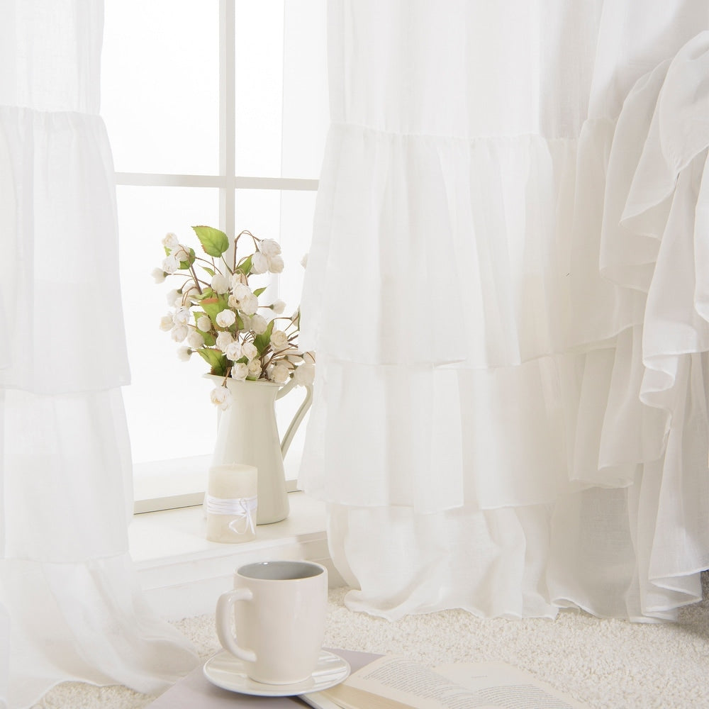 White Bottom Ruffle Cotton Curtains