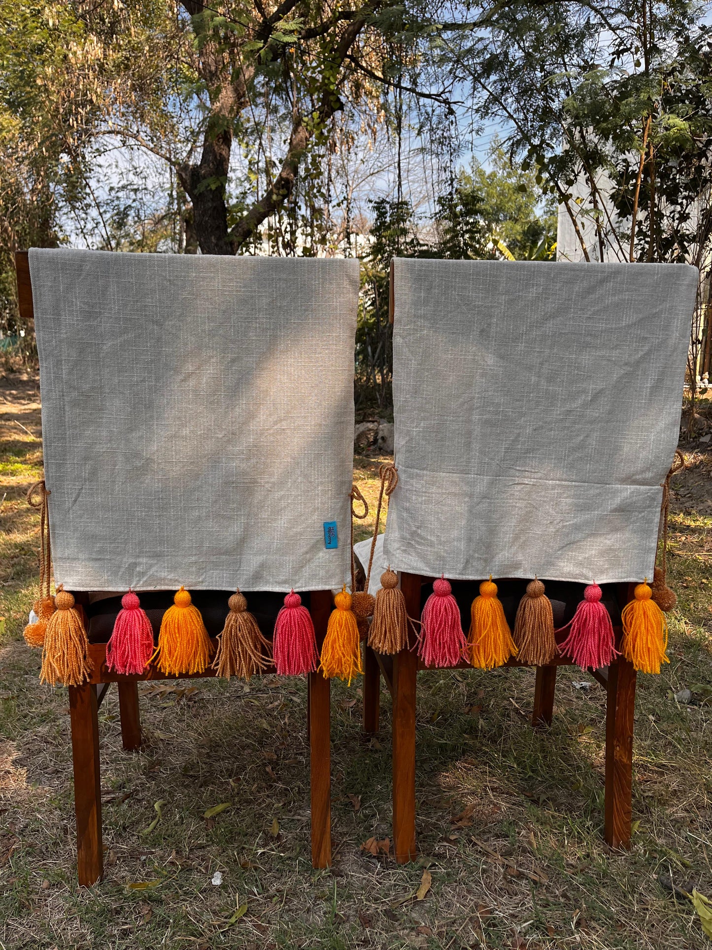 Natural Cotton Slub Chair Cover with Sunset Tassels