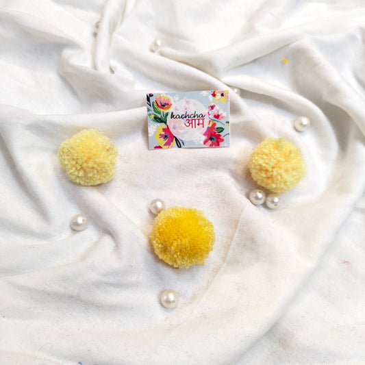 Handmade Premium wool Pompom Lemon yellow color