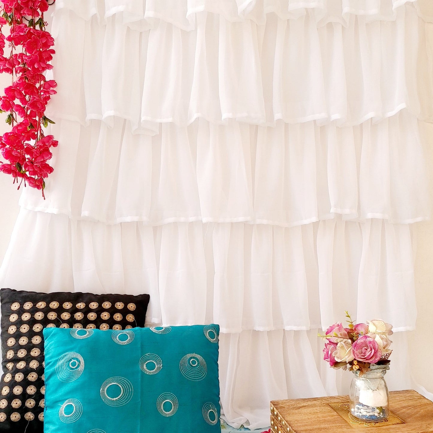 White Georgette Full Ruffle Curtains