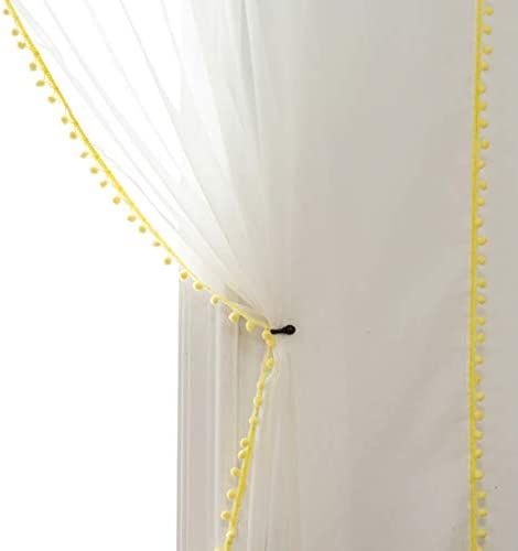 Colored Pompom Lace Modern White Cotton Curtains (7 Colors)