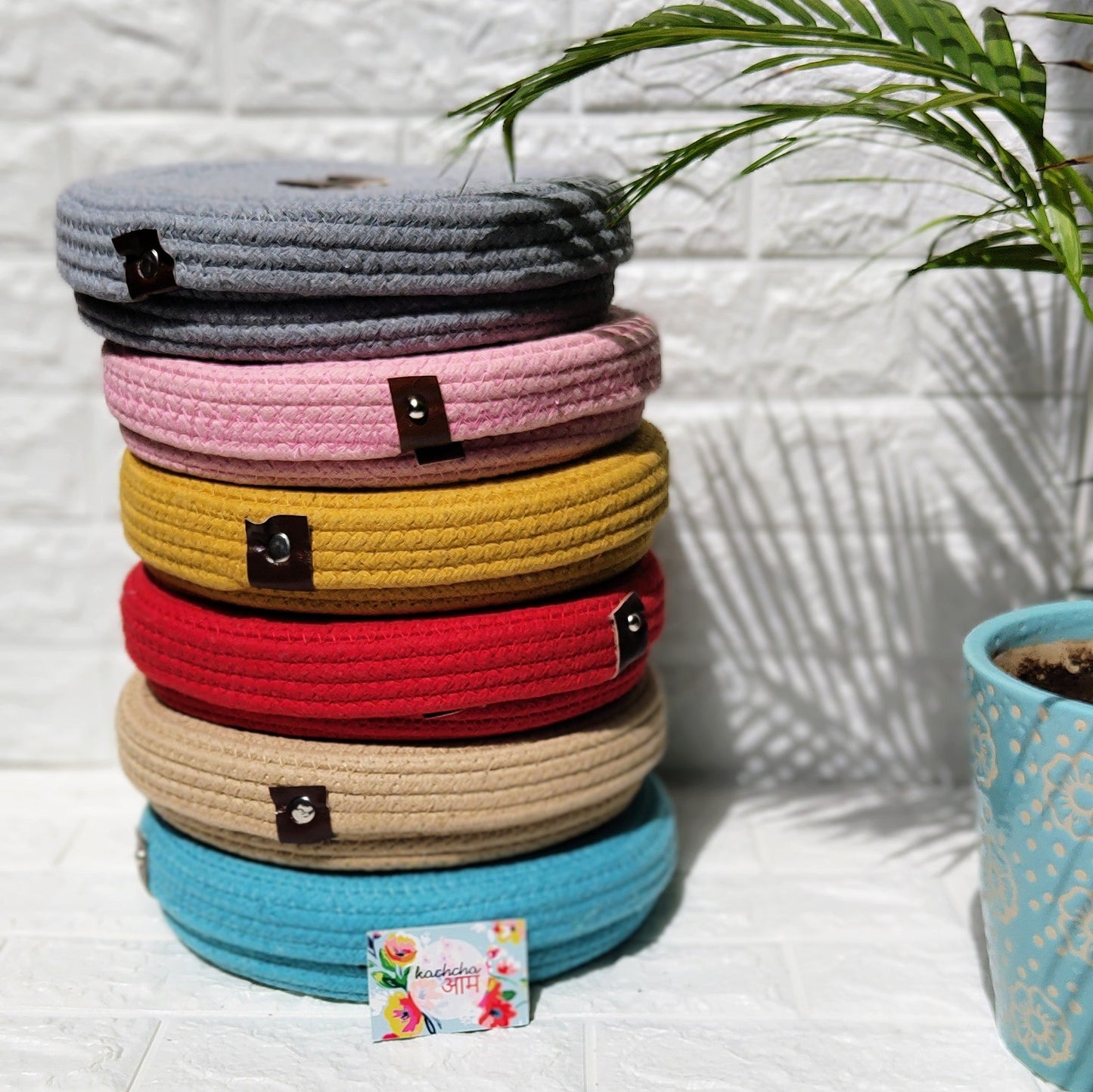 Multipurpose Cotton Baskets With 4 Bowls Pink