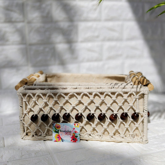 Macrame Storage Baskets with Beads(Set of 3)